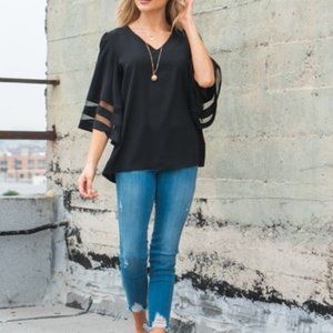 Black belle sleeve V-neck top